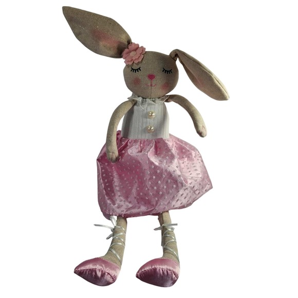 Ballerina‎ Easter Bunny Rabbit Plush Doll Pink Dress Flower -Floppy Pearls Tutu - Picture 1 of 6